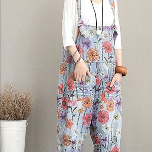 NWT oversized floral overalls
